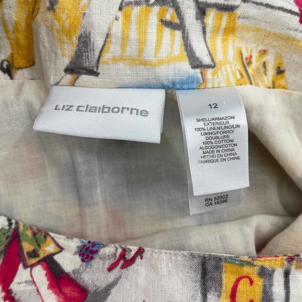 Liz Claiborne Linen Skirt Womens 12 Beige European Vacation Cafe Market Novelty - Picture 6 of 11